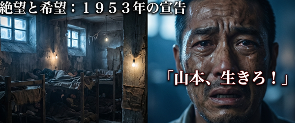 スターリン死去により帰国（ダモイ）の希望が見えた直後、喉頭癌で余命宣告を受けた山本幡男と、彼を「生きろ！」と励ます仲間たちの相関図。