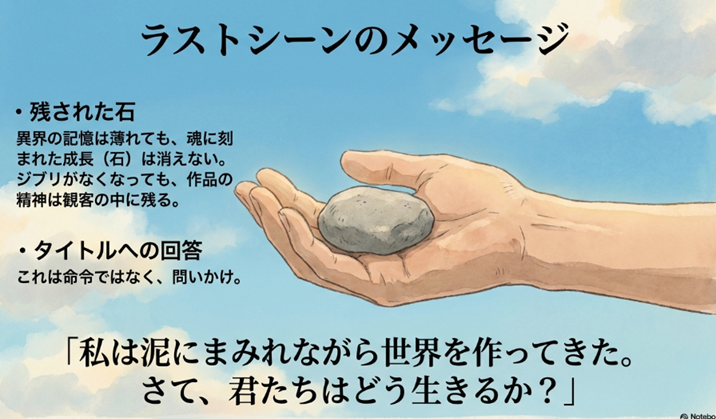 異界から持ち帰った石の意味、記憶は薄れても魂に刻まれた成長は消えないというメッセージについての解説
