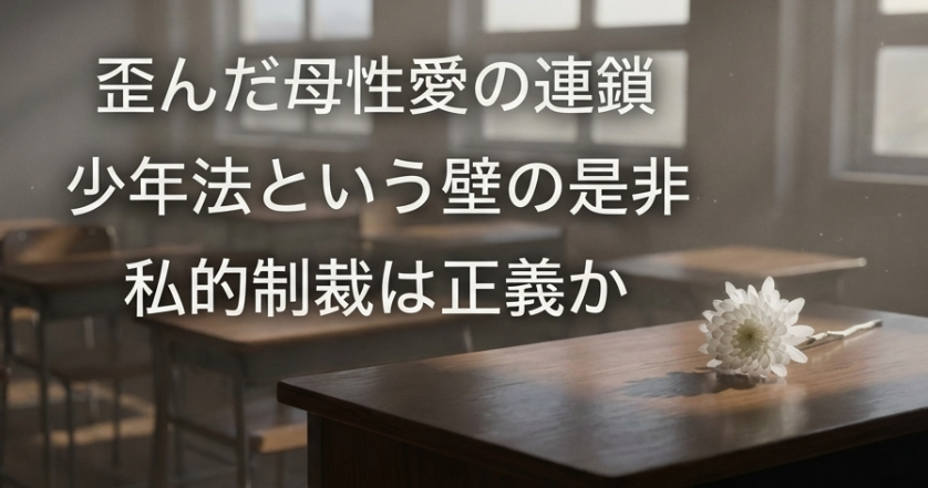 歪んだ母性愛の連鎖と少年法の壁という作品のテーマを象徴するイメージ