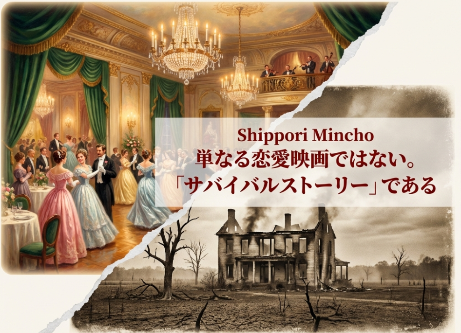 3時間40分を超える物語の本質は、戦争と再建という過酷な時代を生き抜く記録であり、崩壊する文明の中での女性のサバイバルストーリーであることを解説した図