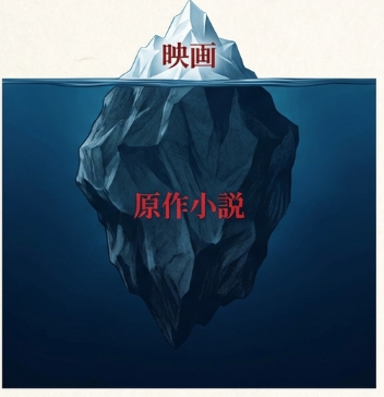 氷山のイラスト。映画版は物語のハイライト（氷山の一角）であり、水面下には原作小説の深い人間ドラマが広がっていることを示す図