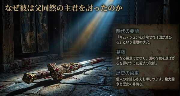 イム・ヨンがキム・ジュンを暗殺した理由。「国が滅びる」という極限の状況下で、個人の忠誠心よりも国の存続を選ばざるを得なかった苦渋の決断と歴史の非情さ 。