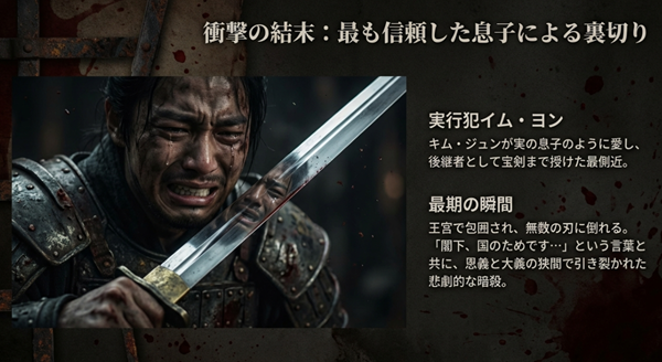 『武神』最終回のネタバレ。キム・ジュンが最も信頼し宝剣を授けた側近イム・ヨンによる裏切りと、王宮での壮絶な最期の瞬間についての解説 。