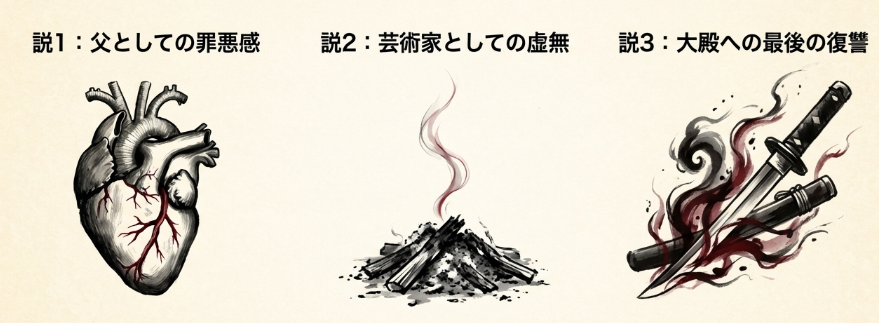 良秀の死因考察（父としての罪悪感、芸術家としての虚無、大殿への復讐）