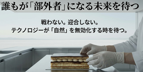主人公が選んだ「戦わない。迎合しない。」という第3の選択を解説。テクノロジーが自然を無効化し、誰もが「部外者」になる未来を静かに待つという結末の哲学的意味を図解。