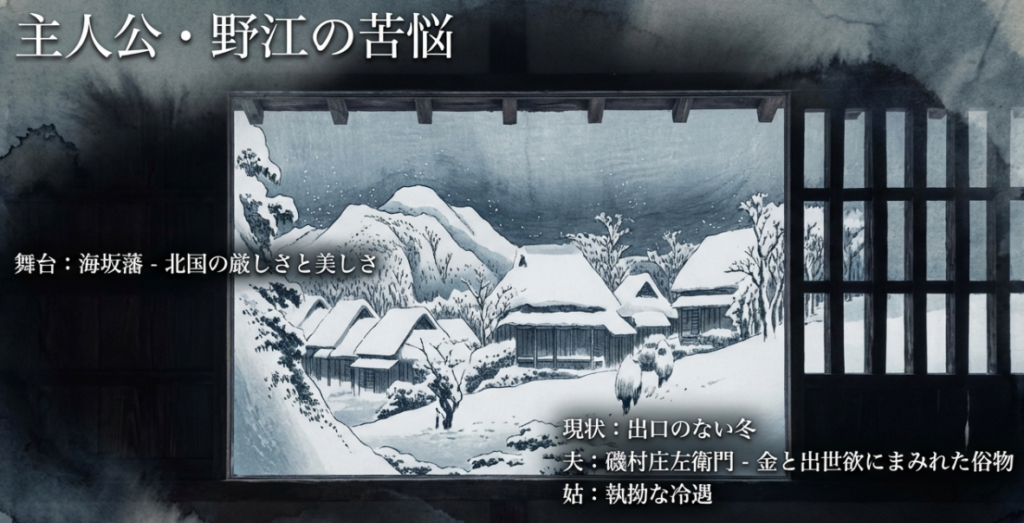主人公野江の苦悩と海坂藩の冬