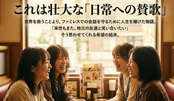 世界を救うことよりもファミレスでの会話を守ることを選んだ、本作が伝える「来世もまた地元の友達と笑い合いたい」というメッセージのまとめ。